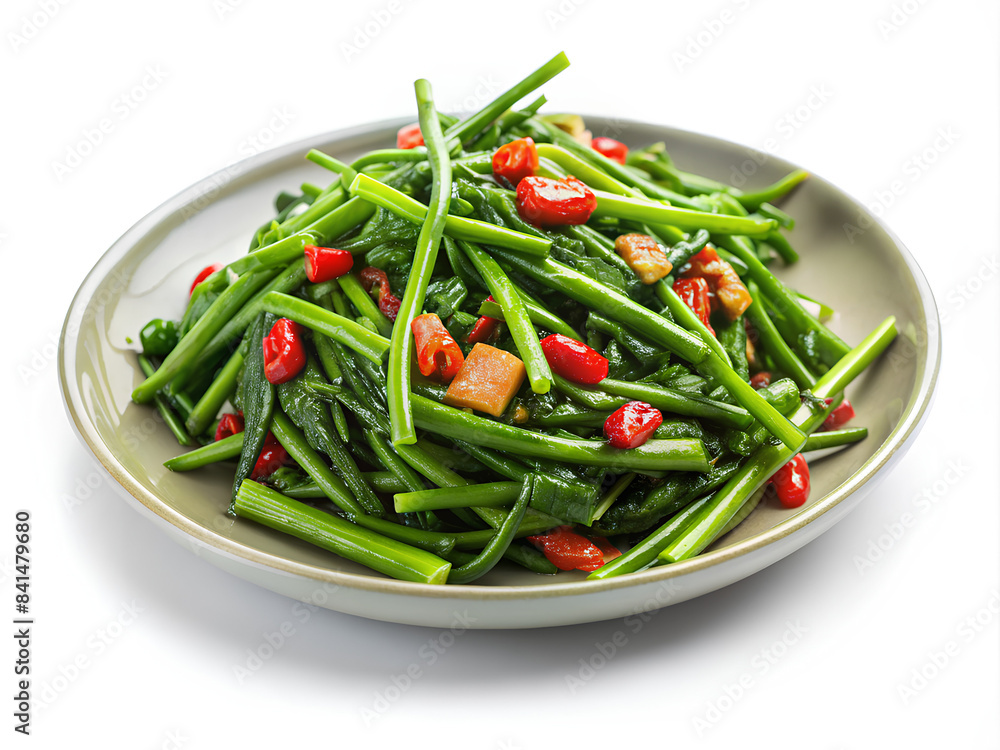 Stir-Fried Chinese Morning Glory isolated on white background Stir-Fried Chinese Morning Glory isolated on white background