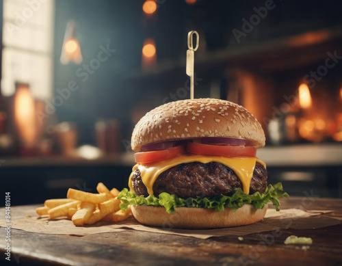 Un hamburger con formaggio di capra, rucola e barbabietole affettate sottili.
 photo