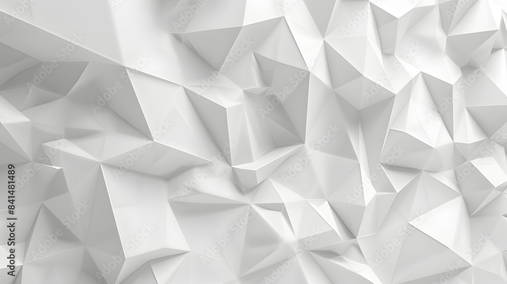 3D render of a white polygonal background with low poly geometric shapes and shadows on empty space 3D render of a white polygonal background with low poly geometric shapes and shadows on empty space