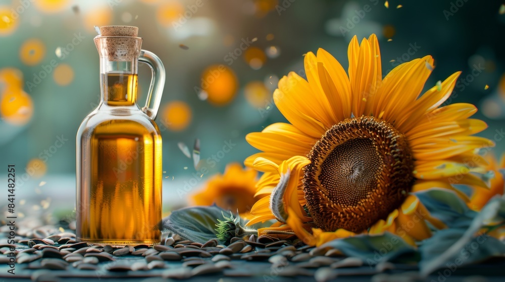 oil bottle on sunflower seeds oil bottle on sunflower seeds