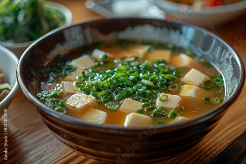  miso soup in the bowl on the cafe table  photo