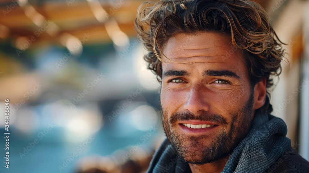 attractive guy, masculine, rugged, happy looking towards camera attractive guy, masculine, rugged, happy looking towards camera