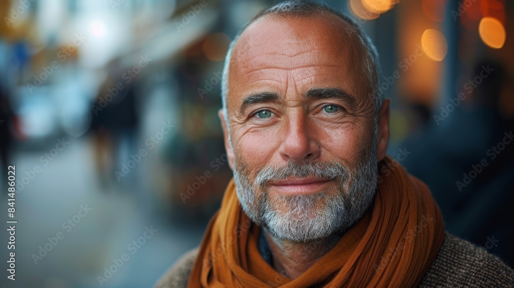 happy european man about 50 years old, happy facial expression, with short beard and balding hair happy european man about 50 years old, happy facial expression, with short beard and balding hair