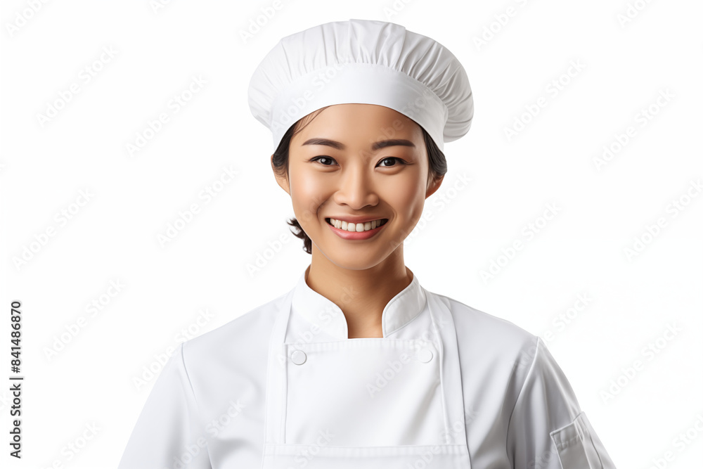 Smiling asian pastry chef on white background. Smiling asian baker. Bakery professions. Bakery job offer. Asian pastry maker. Asia. Image for graphic designer. Image for flyers. Asian baker. China. Smiling asian pastry chef on white background. Smiling asian baker. Bakery professions. Bakery job offer. Asian pastry maker. Asia. Image for graphic designer. Image for flyers. Asian baker. China.