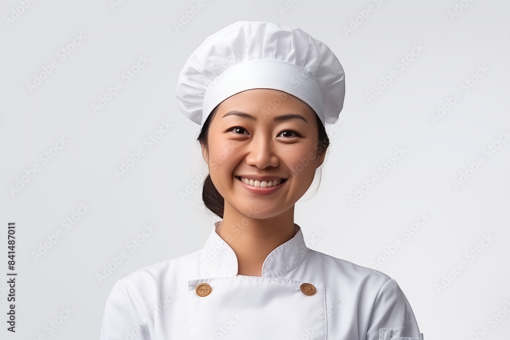 Smiling asian pastry chef on white background. Smiling asian baker. Bakery professions. Bakery job offer. Asian pastry maker. Asia. Image for graphic designer. Image for flyers. Asian baker. China. Smiling asian pastry chef on white background. Smiling asian baker. Bakery professions. Bakery job offer. Asian pastry maker. Asia. Image for graphic designer. Image for flyers. Asian baker. China.
