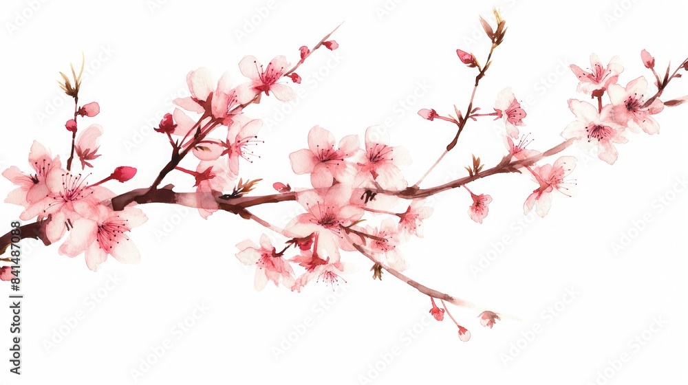 Cherry branch in watercolor style on a white background Cherry branch in watercolor style on a white background
