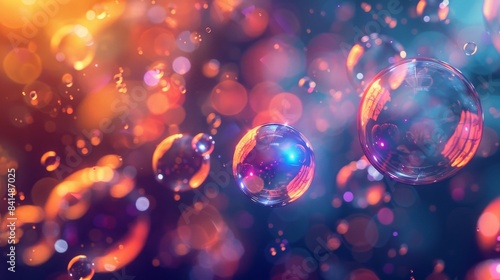 Abstract background with colorful glowing bubbles and bokeh lights.