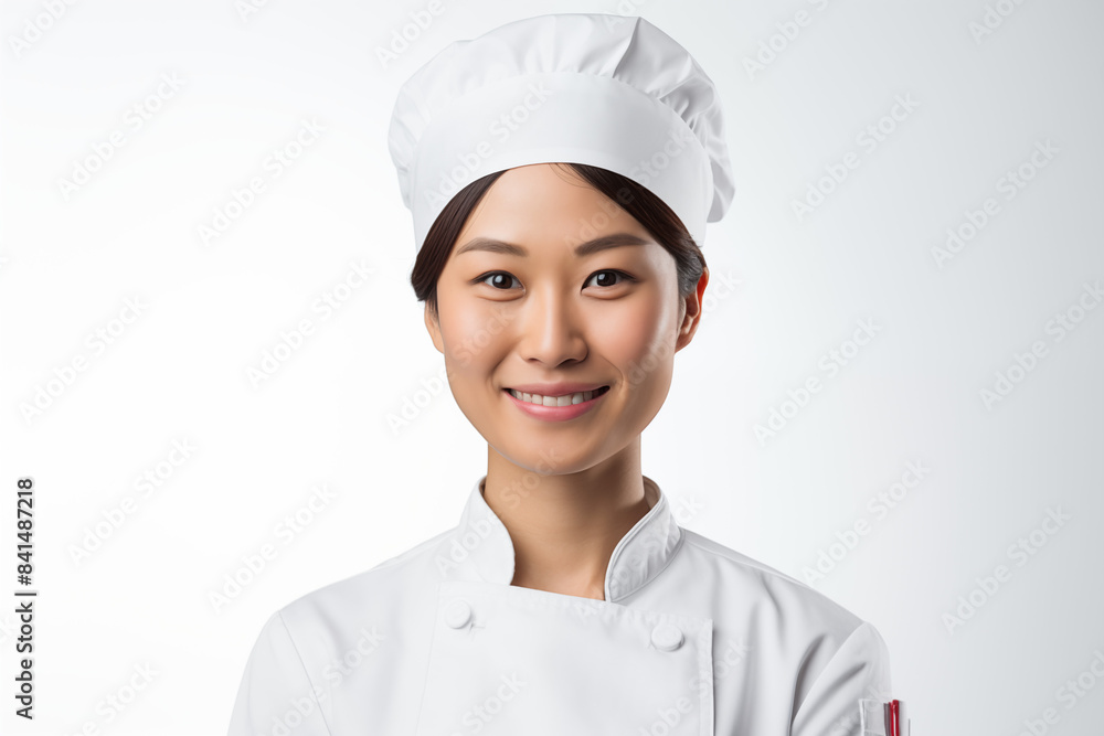 Smiling asian pastry chef on white background. Smiling asian baker. Bakery professions. Bakery job offer. Asian pastry maker. Asia. Image for graphic designer. Image for flyers. Asian baker. China. Smiling asian pastry chef on white background. Smiling asian baker. Bakery professions. Bakery job offer. Asian pastry maker. Asia. Image for graphic designer. Image for flyers. Asian baker. China.