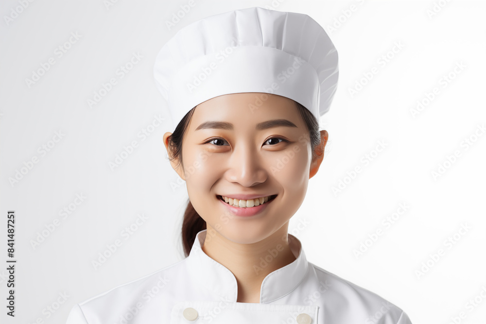 Smiling asian pastry chef on white background. Smiling asian baker. Bakery professions. Bakery job offer. Asian pastry maker. Asia. Image for graphic designer. Image for flyers. Asian baker. China. Smiling asian pastry chef on white background. Smiling asian baker. Bakery professions. Bakery job offer. Asian pastry maker. Asia. Image for graphic designer. Image for flyers. Asian baker. China.