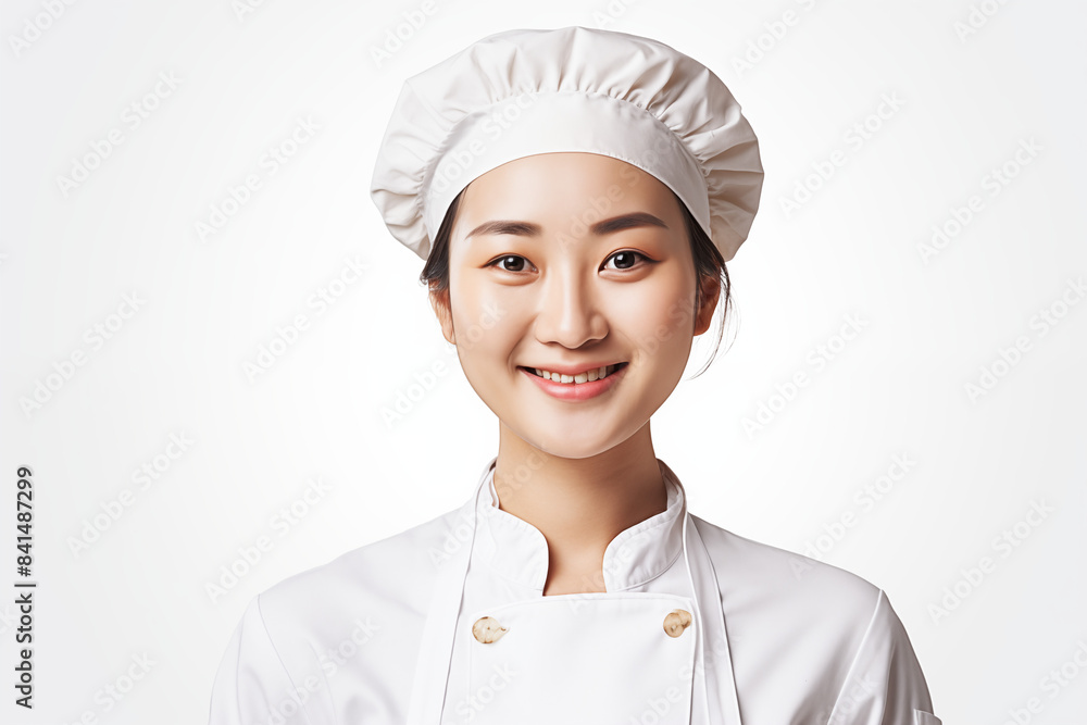 Smiling asian pastry chef on white background. Smiling asian baker. Bakery professions. Bakery job offer. Asian pastry maker. Asia. Image for graphic designer. Image for flyers. Asian baker. China. Smiling asian pastry chef on white background. Smiling asian baker. Bakery professions. Bakery job offer. Asian pastry maker. Asia. Image for graphic designer. Image for flyers. Asian baker. China.