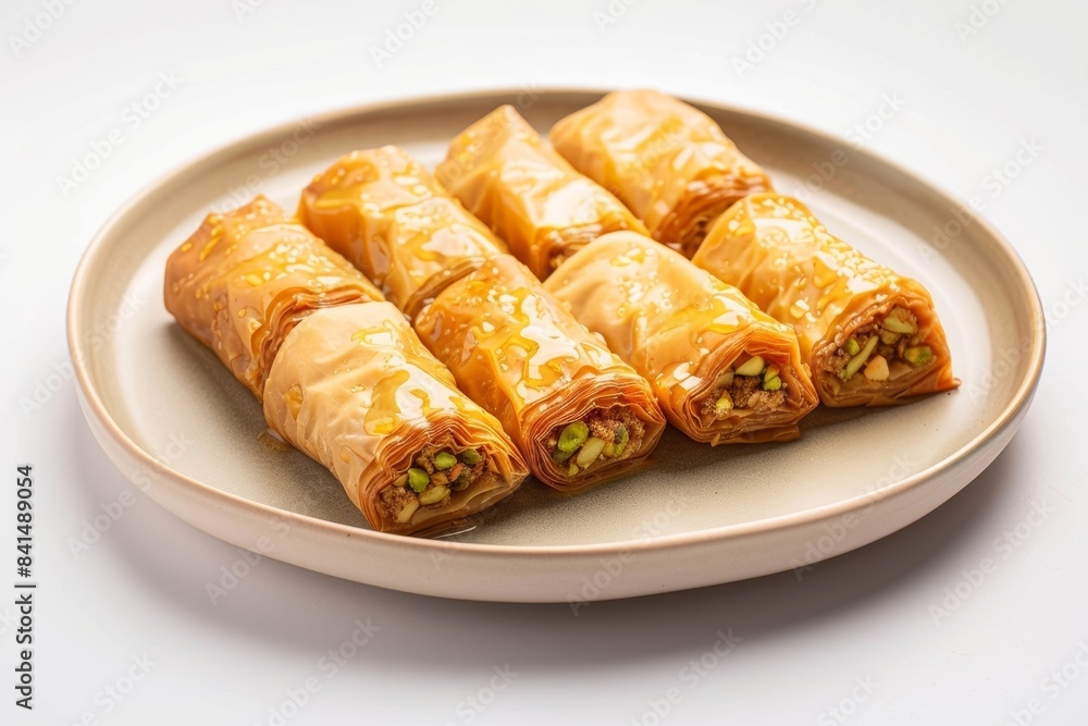 Sweet and Nutty Baklava Roll-Ups: Almond, Pistachio, Honey Sweet and Nutty Baklava Roll-Ups: Almond, Pistachio, Honey