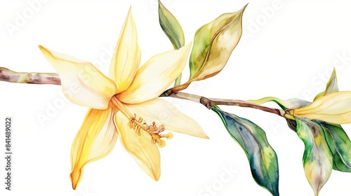 Fototapeta Naklejka Na Ścianę i Meble -  Vanilla flower in watercolor style on white background