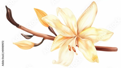 Vanilla flower in watercolor style on white background