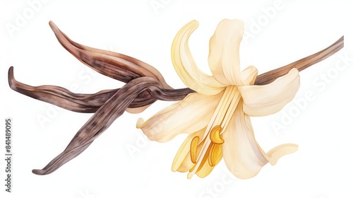 Vanilla flower in watercolor style on white background