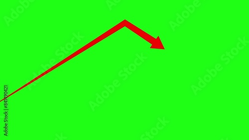 Animation of an arrow moving from left to right straightly, hitting top and then bouncing back up on a green screen
