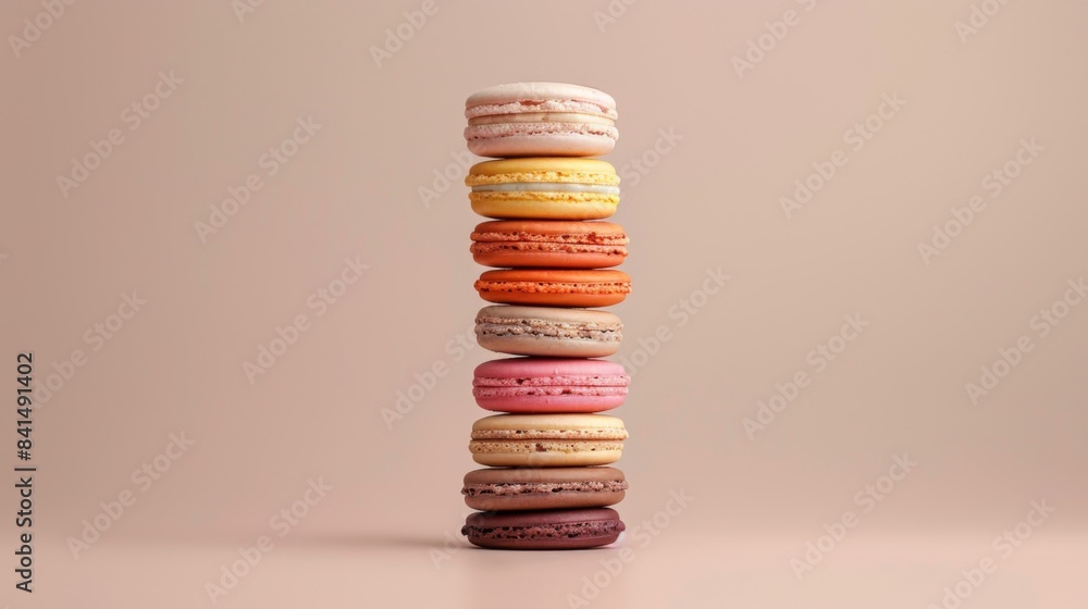 A stack of pastries with different colors and flavors A stack of pastries with different colors and flavors
