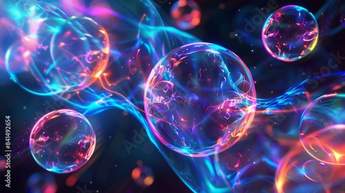 Abstract glowing orbs and swirling energy in a vibrant  ethereal composition.