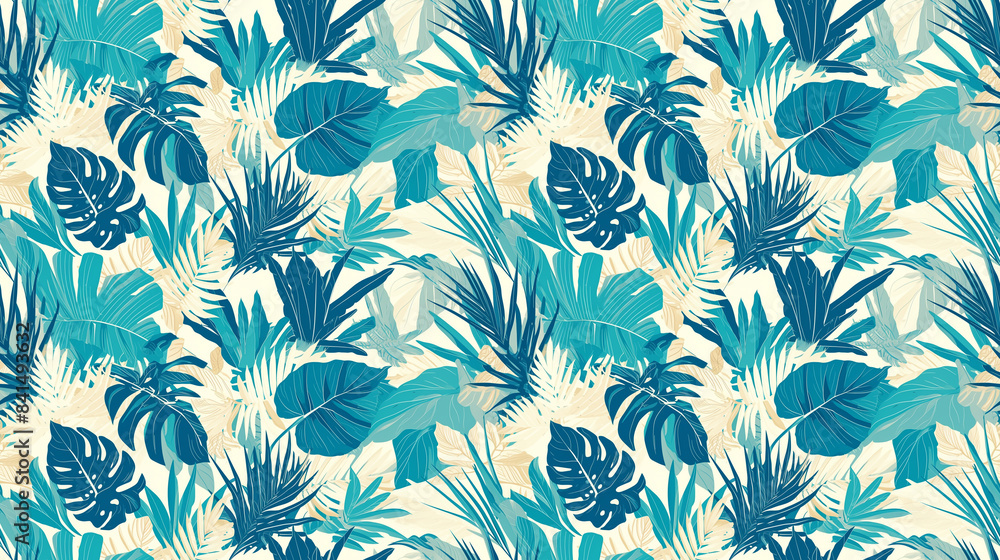 Fototapeta premium Seamless texture of tropical leaves in colorful colors