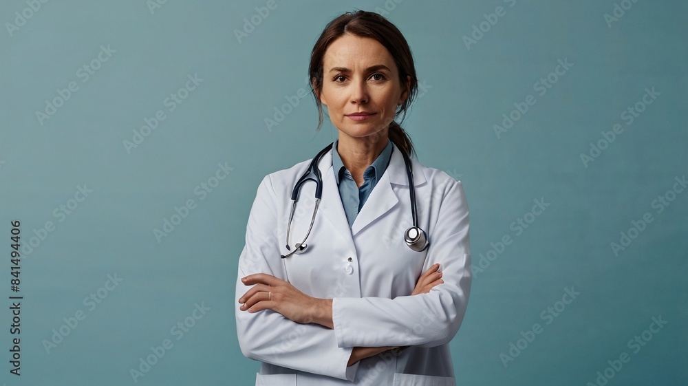 Portrait of a female doctor with a blue background Portrait of a female doctor with a blue background