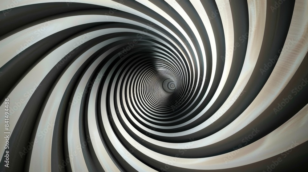 Fototapeta premium Black and white swirling stripes create a hypnotic, abstract tunnel effect.