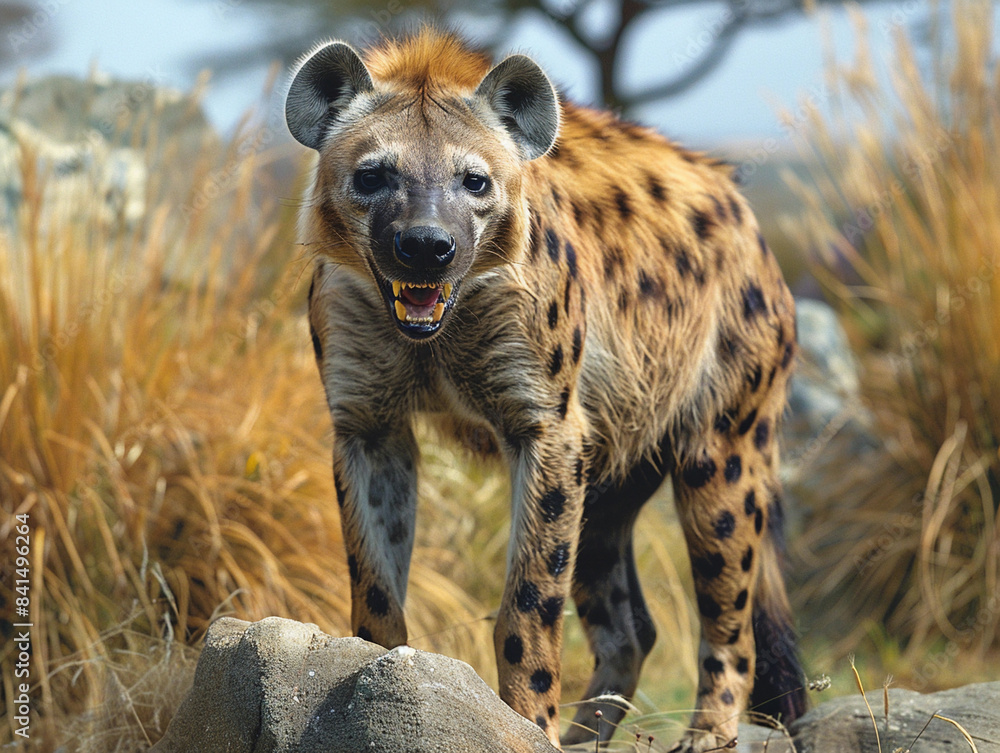 Spotted Hyena Roaring in Natural Habitat Spotted Hyena Roaring in Natural Habitat