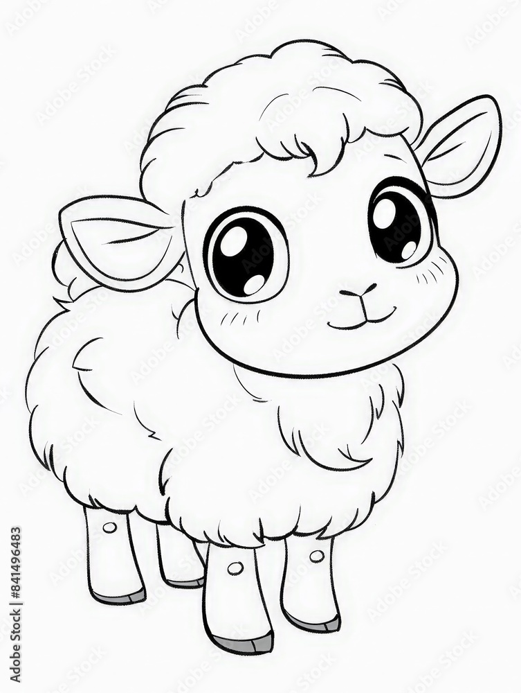 A simple line drawing of a cartoon sheep standing with a cute expression. A simple line drawing of a cartoon sheep standing with a cute expression.