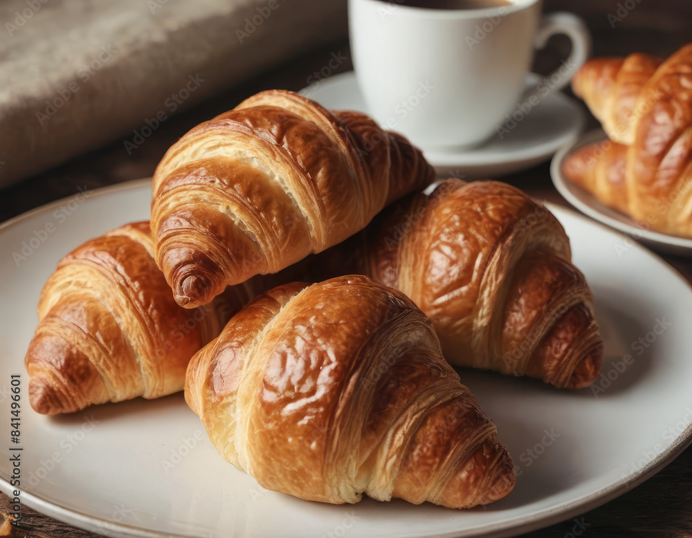 Un croissant con strati sfogliati e una doratura brillante.
Un croissant con strati sfogliati e una doratura brillante.