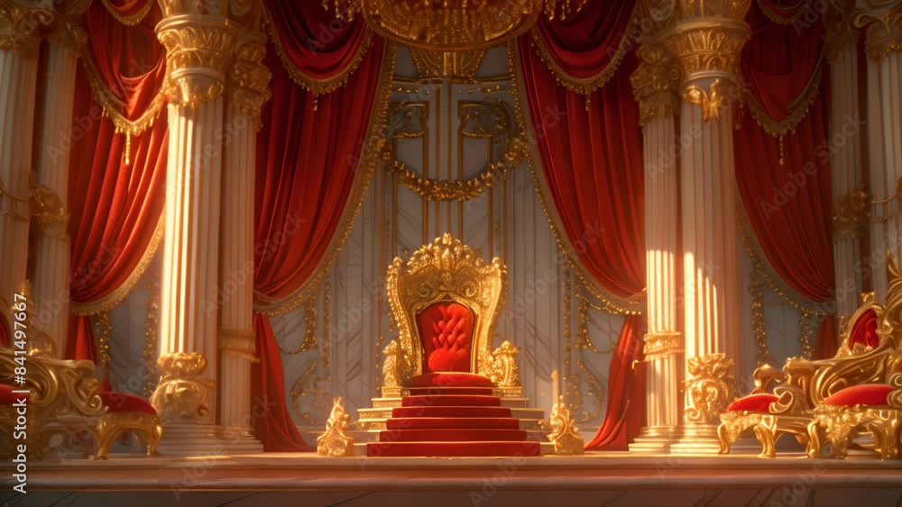 Sumptuous Throne Enveloped in Opulent Crimson Setting Sumptuous Throne Enveloped in Opulent Crimson Setting