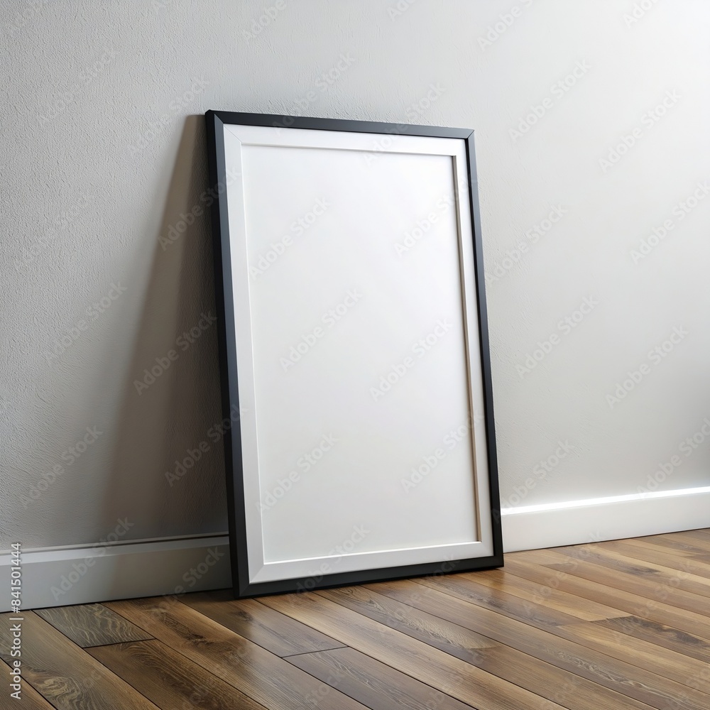 Mockup with black wooden frame standing on the floor Mockup with black wooden frame standing on the floor