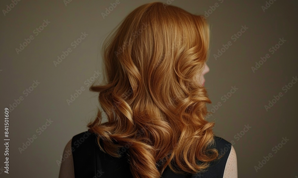 A woman with strawberry blonde hair, styled in loose curls A woman with strawberry blonde hair, styled in loose curls