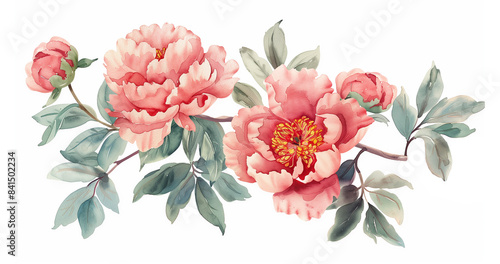 Watercolor beautiful pale pink peony flowers isolated. Beautiful flowers for wedding and invitation..