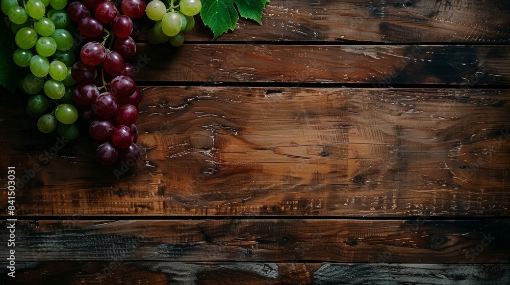Fresh red and green grapes on rustic wooden background Fresh red and green grapes on rustic wooden background