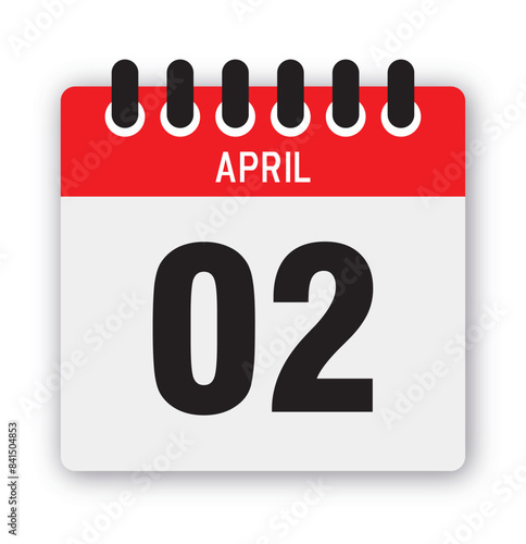April 2 Calendar Reminder Icon: Daily Template Vector Illustration