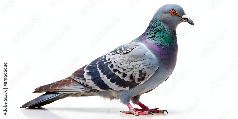 Fototapeta premium A Beautiful Shot Of A Pigeon With Vibrant Feathers, Isolated On A White Background.