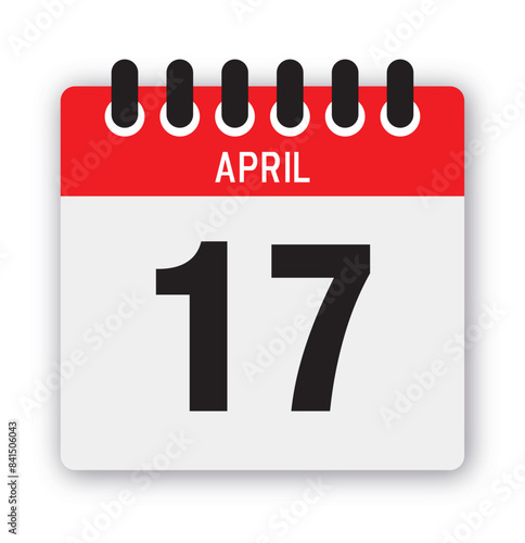 April 17 Calendar Reminder Icon: Daily Template Vector Illustration
