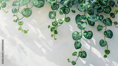 Design a captivating oil painting of a String of Pearls plant, capturing the play of light and shadow on its unique leaves and tendrils