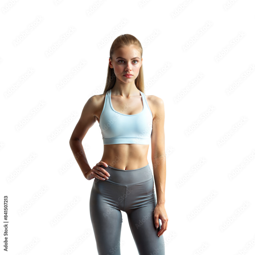 Portrait of a Beautiful girl with gym wearing ,standing , smiling cheerful presenting with palm of hand, shows blank space for your promotion, looking at the camera, isolated on white background Portrait of a Beautiful girl with gym wearing ,standing , smiling cheerful presenting with palm of hand, shows blank space for your promotion, looking at the camera, isolated on white background
