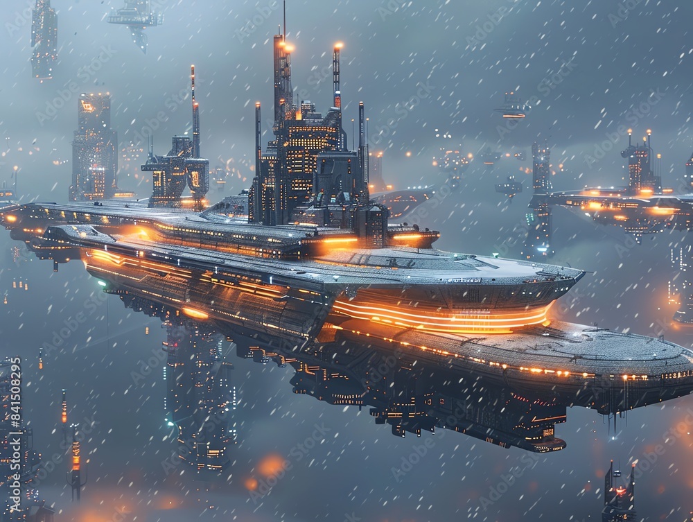 A futuristic space city floating among the stars, with sleek architecture and glowing lights A futuristic space city floating among the stars, with sleek architecture and glowing lights