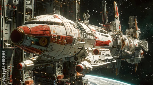 Wallpaper Mural A futuristic starship docked at a space station, with stars in the background Torontodigital.ca