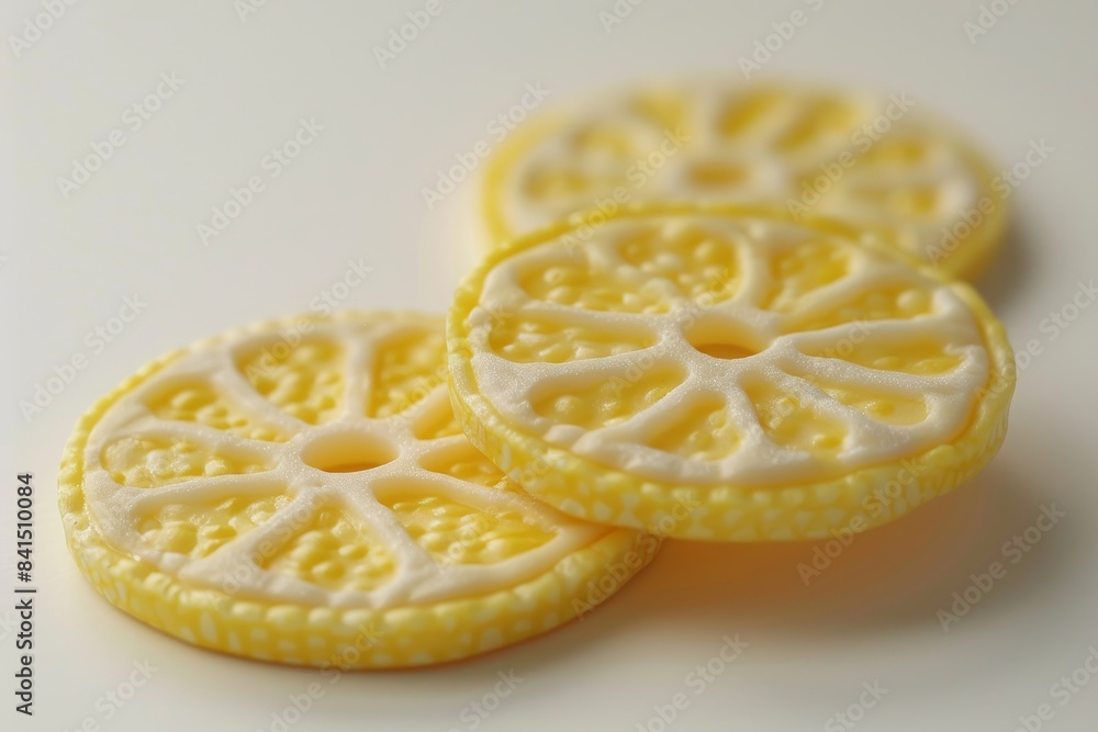Sugar dusted lemon cookies with a delicate design, served on a white surface for a sweet treat