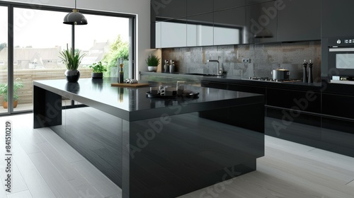 3d Rendering Modern Kitchen Counter With White And Black Design AI generated