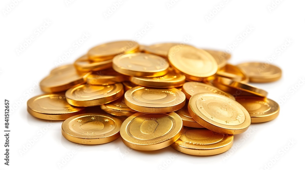 A pile of golden poker chips isolated on white background A pile of golden poker chips isolated on white background