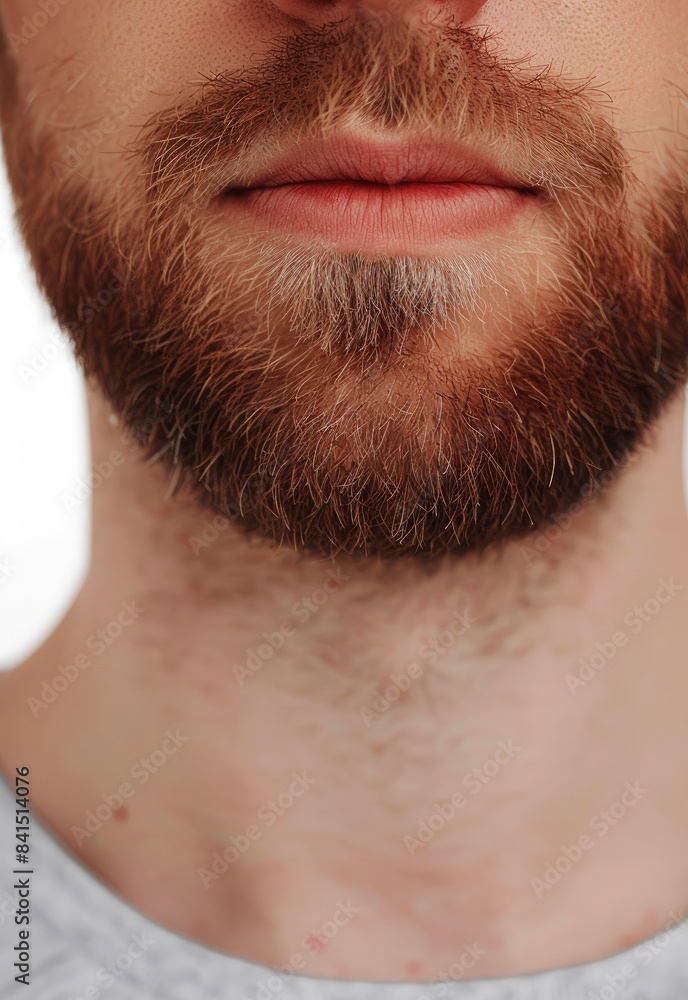 Obraz premium Close up of a young man's beard and mustache, isolated on a white background.