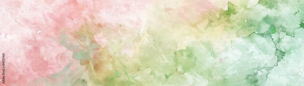 Obraz premium Abstract watercolor background with pink, green, and yellow tones.