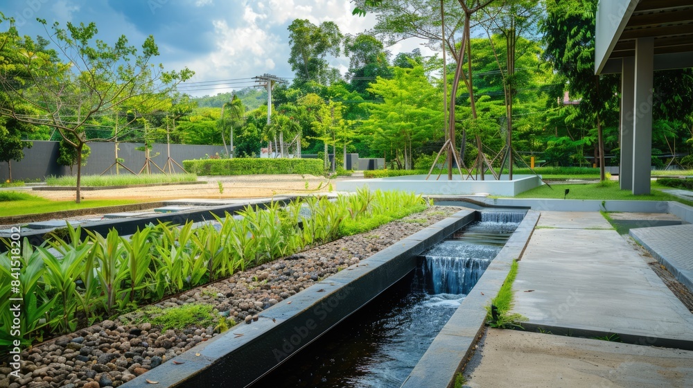 little modern river in green garden