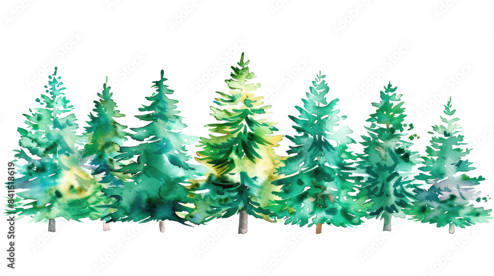 Obraz premium christmas trees in watercolor painting isolated on white or transparent png