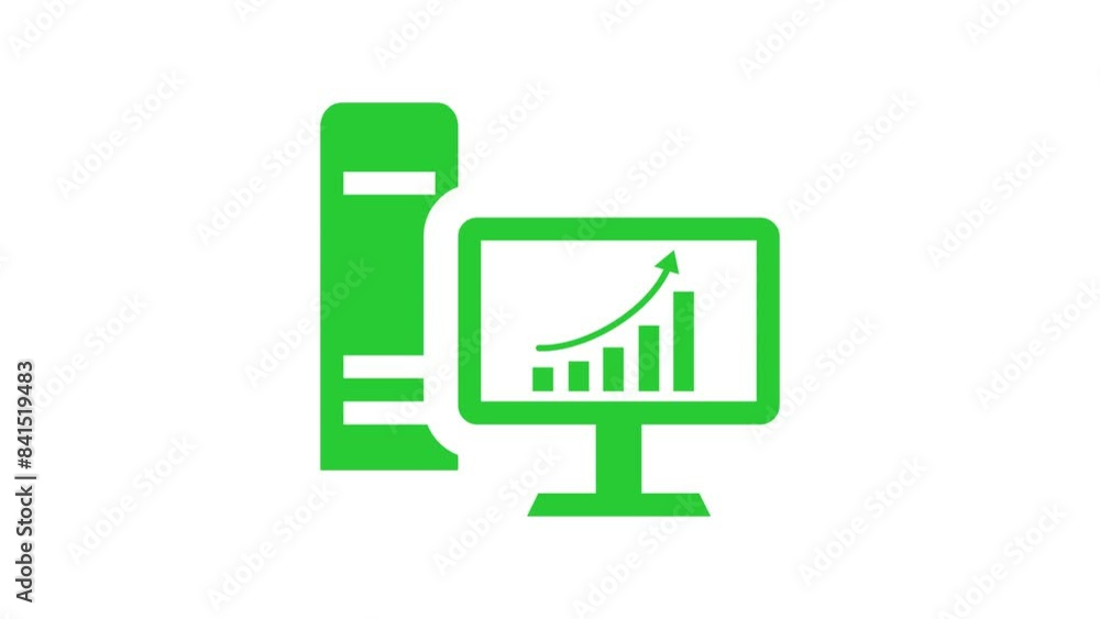 Computer monitor screen business graph bar animation green color on white background Computer monitor screen business graph bar animation green color on white background