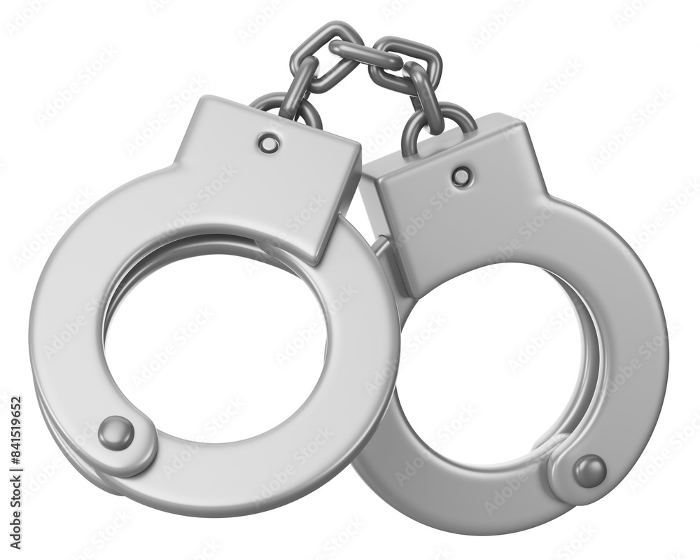 Silver handcuffs png 3D element, transparent background Silver handcuffs png 3D element, transparent background