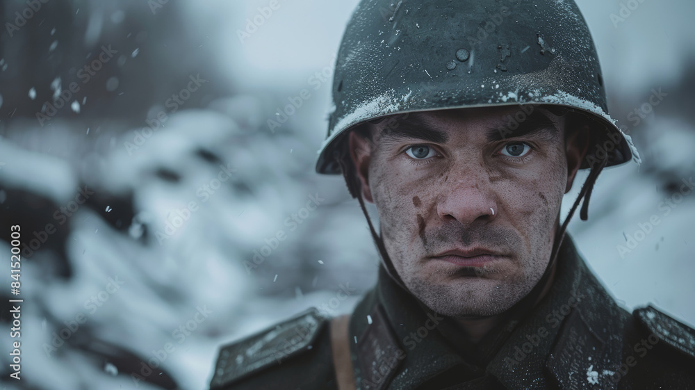 Portrait of Russian Soldier in Trenches