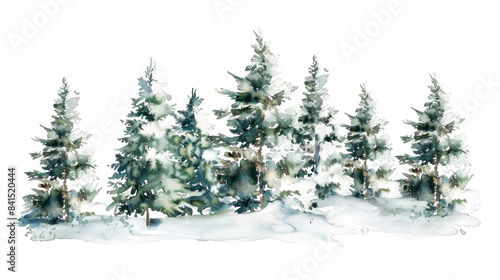 watercolor drawing of christmas fir tree forest isolated on white or transparent png